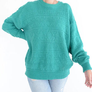 Vintage Parkhurts Teal 60% Cotton Knit Crewneck Sweater Size  Large